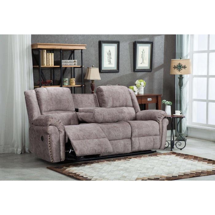 2-Piece Velvet Power Recliners with USB - Brown Sofa Set