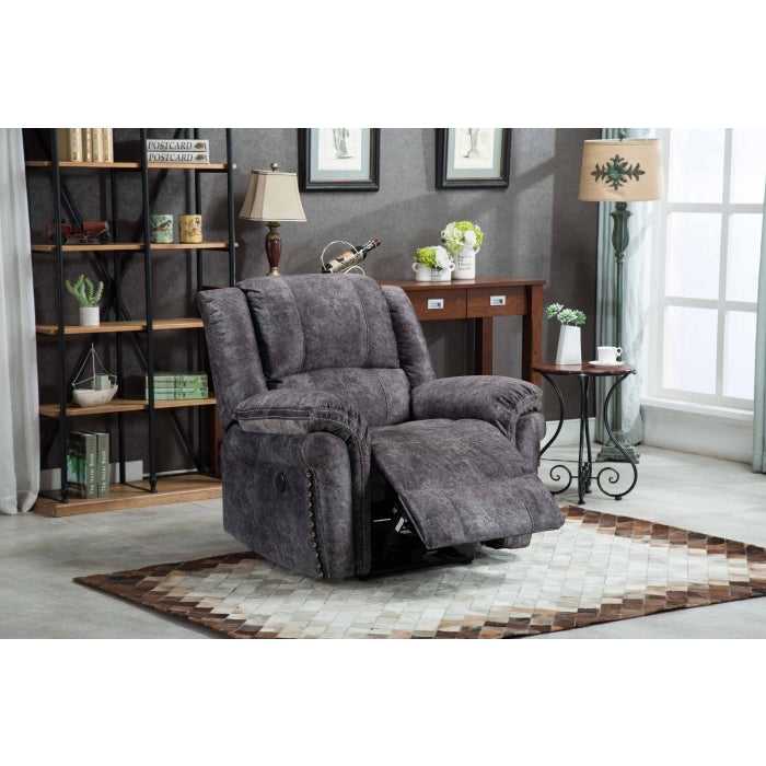 3-Piece Velvet Power Recliners with USB - Gray Sofa Set