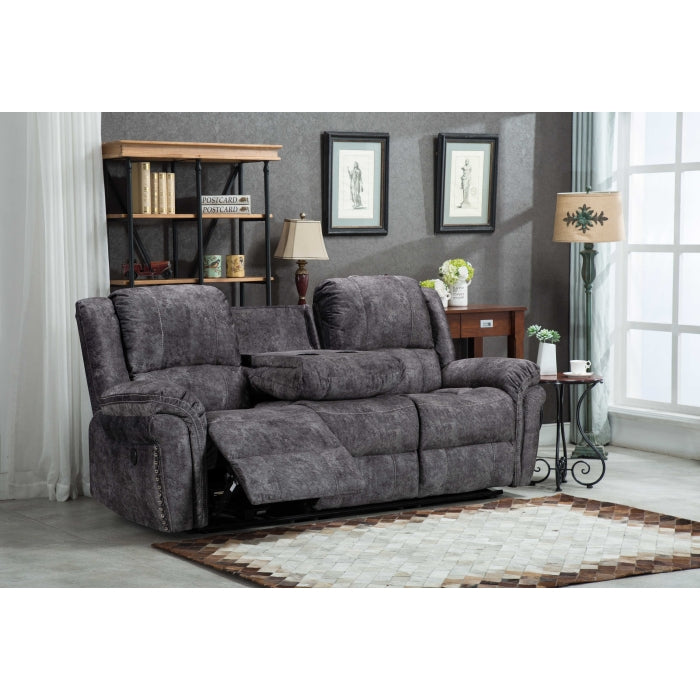 2-Piece Velvet Power Recliners with USB - Gray Sofa Set