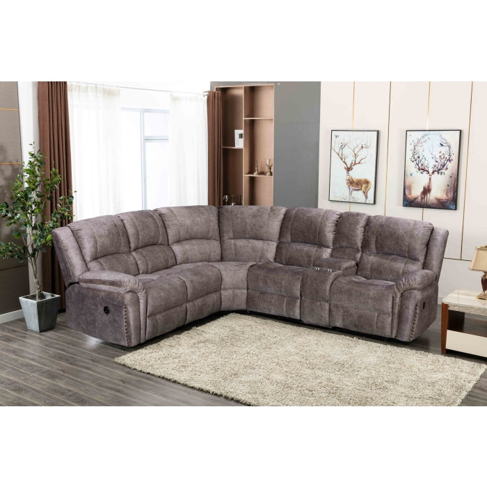 BROWN Velvet Power Modular Recliner Sectional Sofa w/ USB-8018