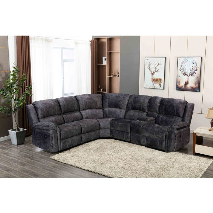 GRAY Velvet Power Modular Recliner Sectional Sofa w/ USB-8019