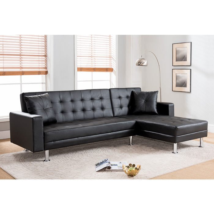 BLACK PU Tufted Reversible Sectional Sofa Bed-8036-BK