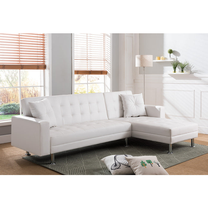 WHITE PU Tufted Reversible Sectional Sofa Bed-8036-WH