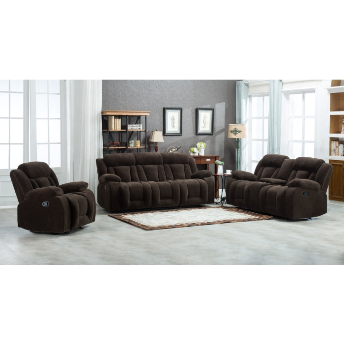 3-Piece Dark Brown Fabric Manual Reclining Sofa Set