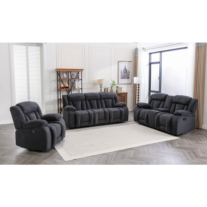 3-Piece Dark Gray Fabric Manual Reclining Sofa Set