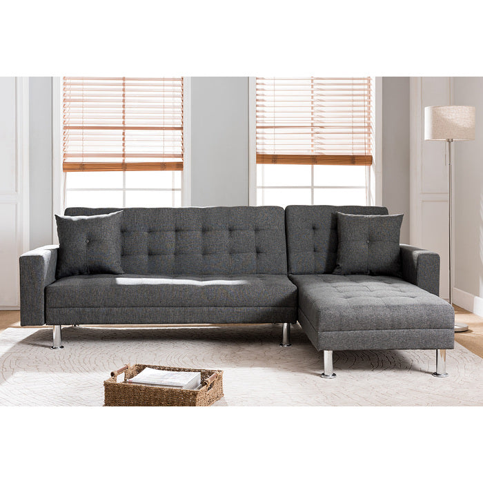 GRAY Tufted Fabric Reversible Sectional Sofa Bed-8056