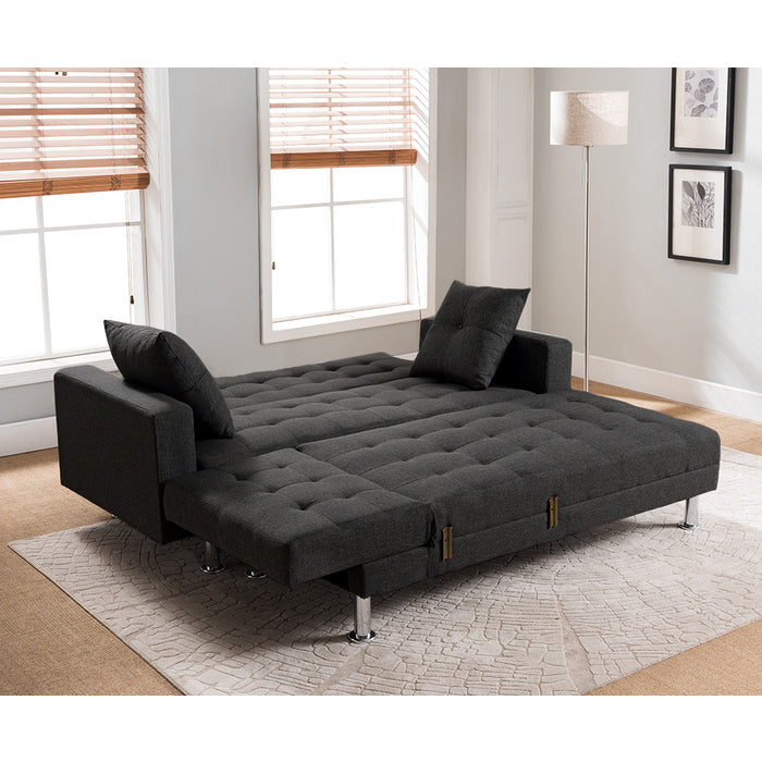 BLACK Tufted Fabric Reversible Sectional Sofa Bed-8057