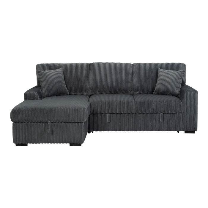 DARK GRAY Fabric LHF Pull Out Sectional Sofa & Storage-8060