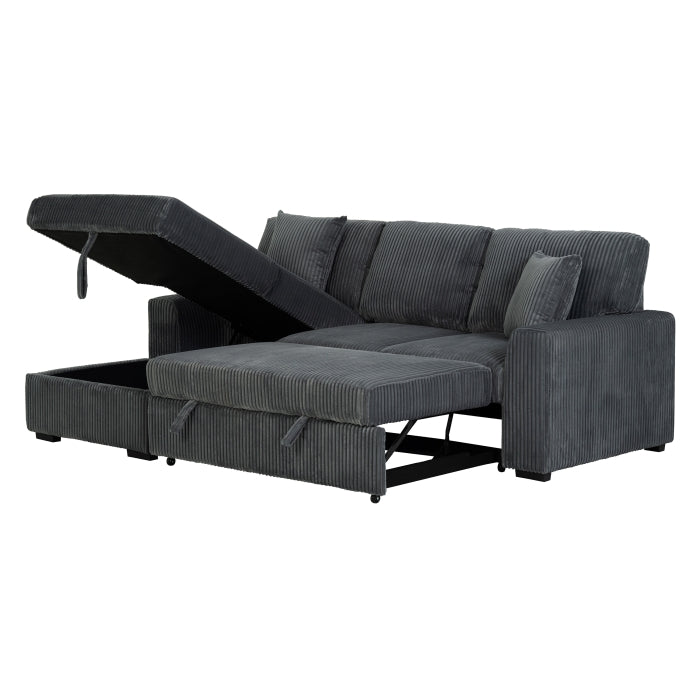 DARK GRAY Fabric LHF Pull Out Sectional Sofa & Storage-8060