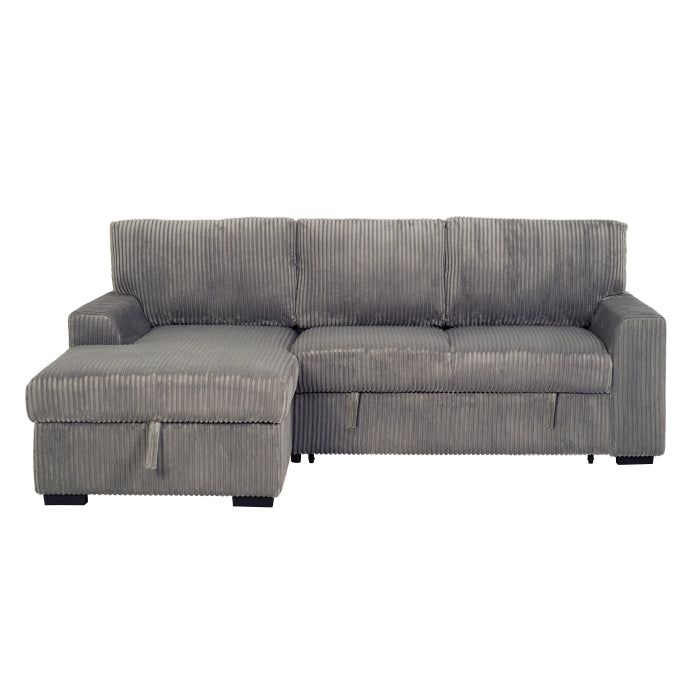 LIGHT GRAY Fabric LHF Pull Out Sectional Sofa & Storage-8062