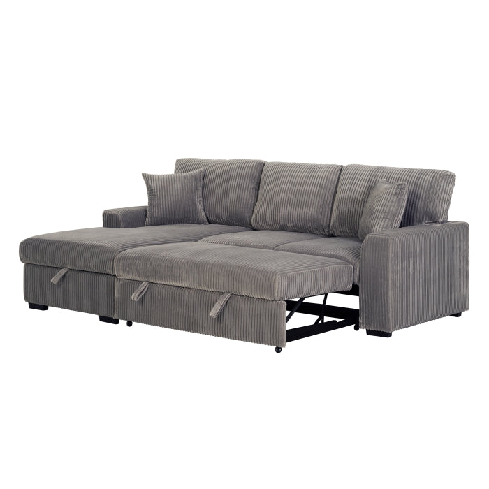 LIGHT GRAY Fabric LHF Pull Out Sectional Sofa & Storage-8062