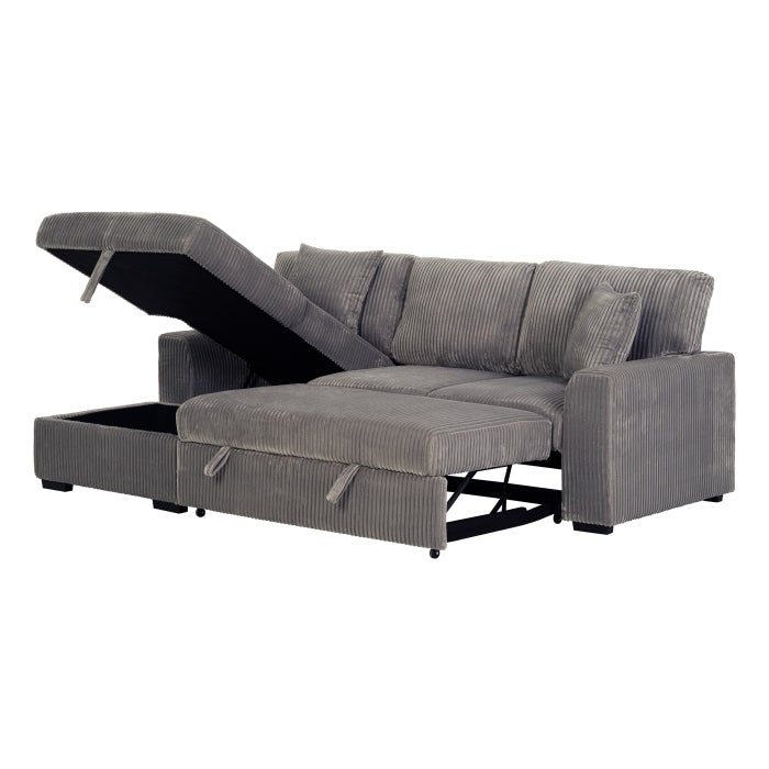 LIGHT GRAY Fabric LHF Pull Out Sectional Sofa & Storage-8062