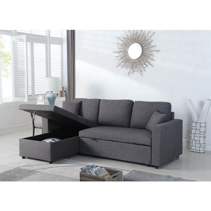 GRAY Fabric Reversible Pull Out Sectional Sofa & Storage-8067-GR