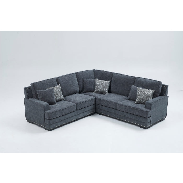 DARK GRAY Fabric Stationary Sectional Sofa w/ 6 Pillows-8070