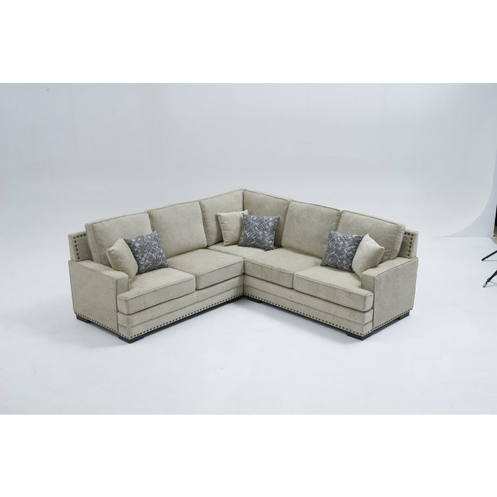 TAUPE Fabric Stationary Sectional w/ 6 Pillows-8071