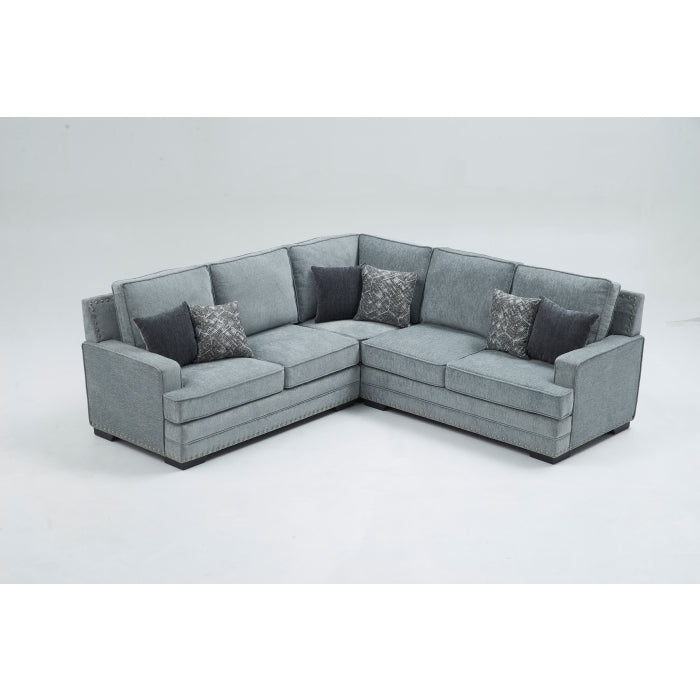 LIGHT GRAY Fabric Stationary Sectional w/ 6 Pillows-8072