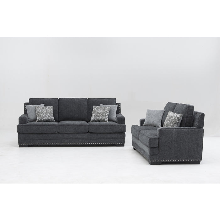 2-Piece Dark Gray Chenille Fabric Sofa Set with Pillows