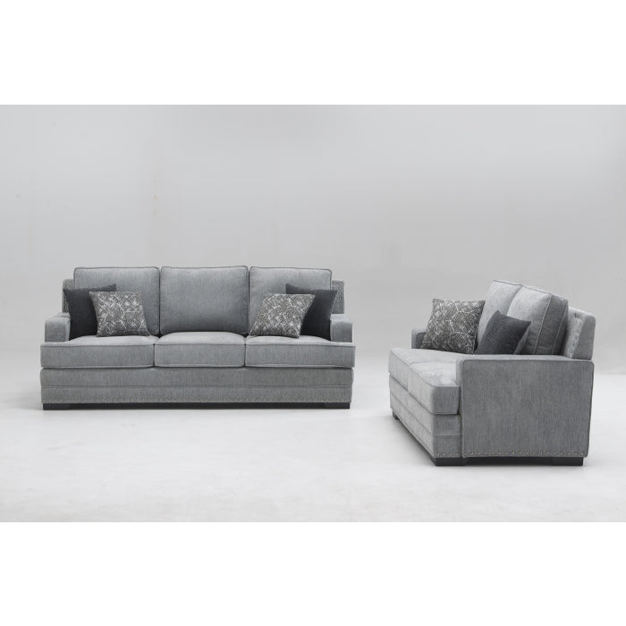 2-Piece Light Gray Chenille Fabric Sofa Set with Pillows