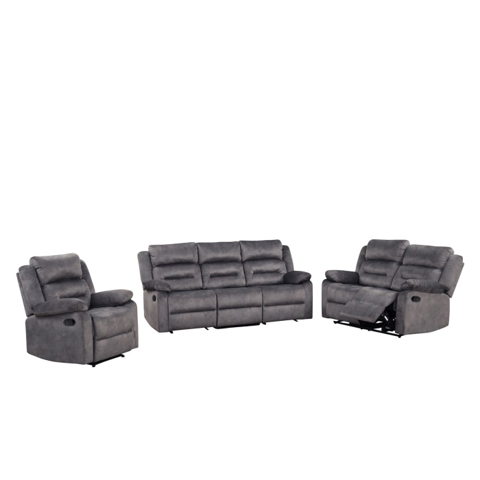 3-Piece Blue Gray Fabric Manual Reclining Sofa Set