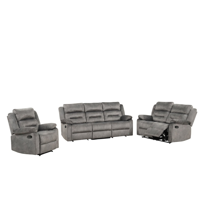 3-Piece Gray Fabric Manual Reclining Sofa Set