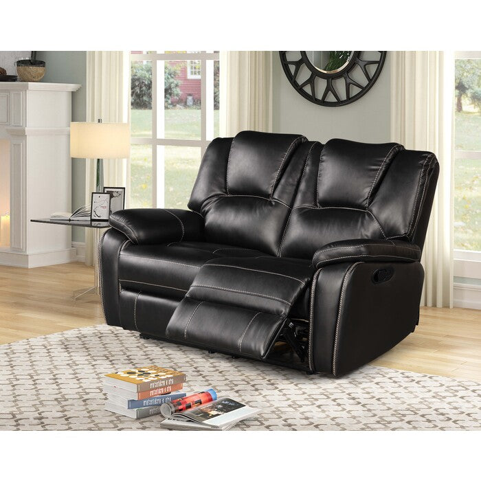 3-Piece Black Breathable Air Leather Plainjane Manual Reclining Sofa Set