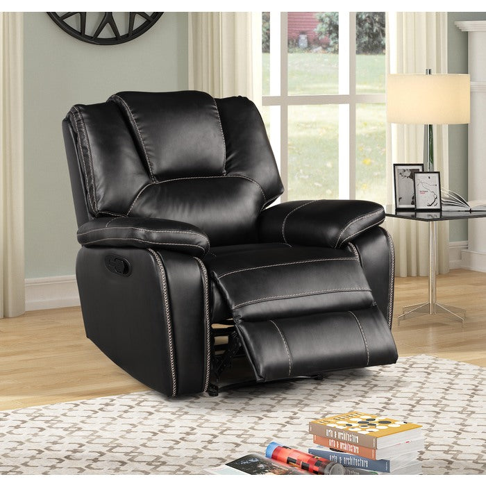 3-Piece Black Breathable Air Leather Plainjane Manual Reclining Sofa Set