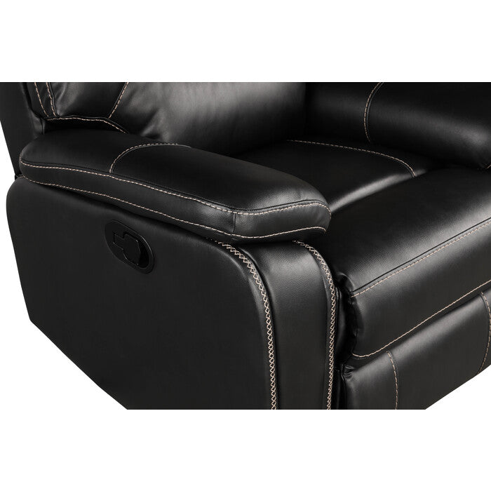 3-Piece Black Breathable Air Leather Plainjane Manual Reclining Sofa Set