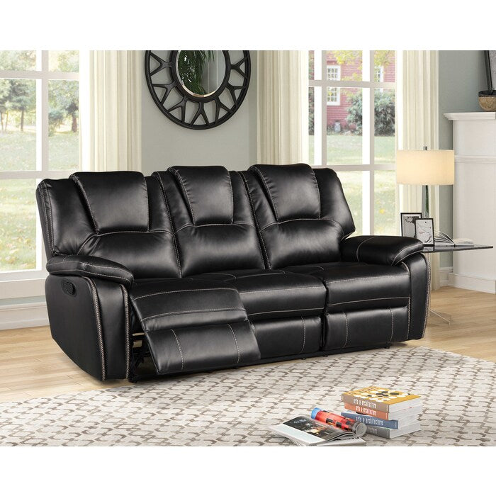 3-Piece Black Breathable Air Leather Plainjane Manual Reclining Sofa Set