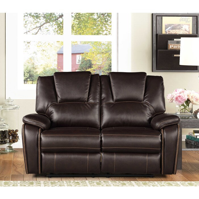 2-Piece Dark Brown Breathable Air Leather Plainjane Manual Reclining Sofa Set