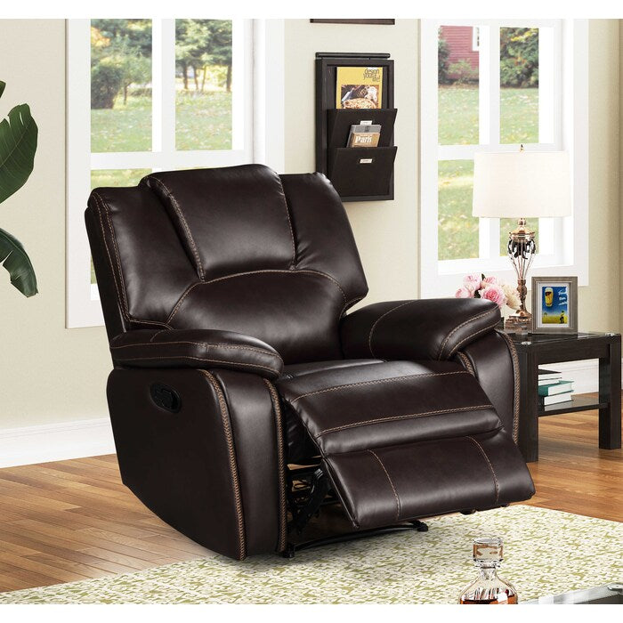 3-Piece Dark Brown Breathable Air Leather Plainjane Manual Reclining Sofa Set