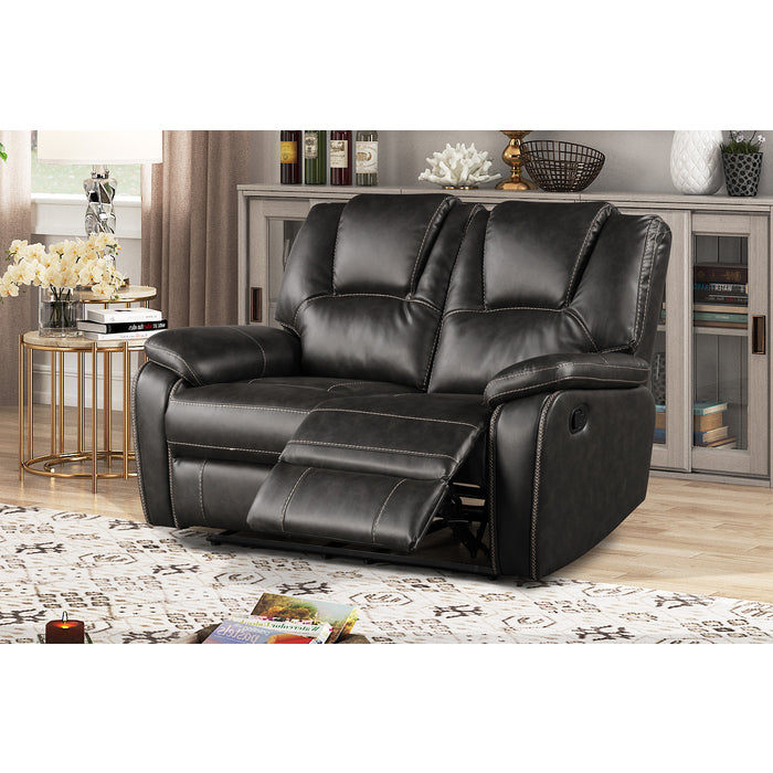 2-Piece Gray Breathable Air Leather Plainjane Manual Reclining Sofa Set