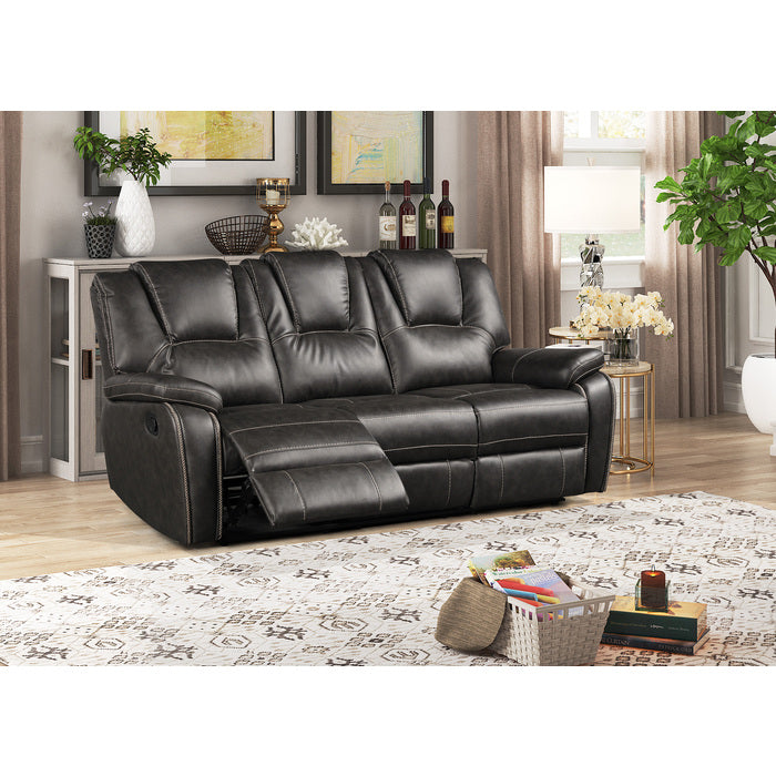 2-Piece Gray Breathable Air Leather Plainjane Manual Reclining Sofa Set