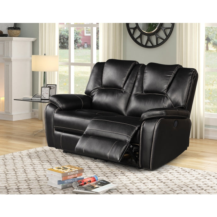 3-Piece Black Breathable Air Leather Plainjane Power Recliners with USB - Sofa Set