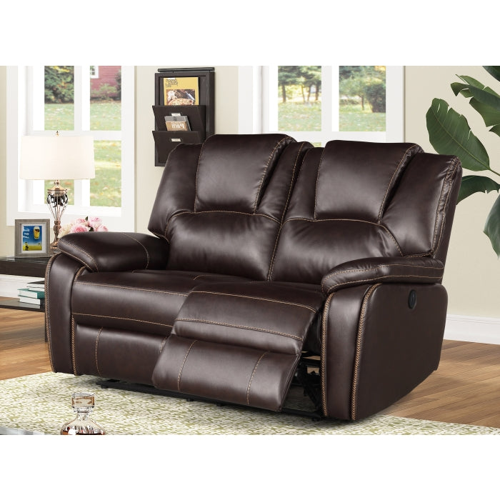 2-Piece Dark Brown Breathable Air Leather Plainjane Power Recliners with USB - Sofa Set