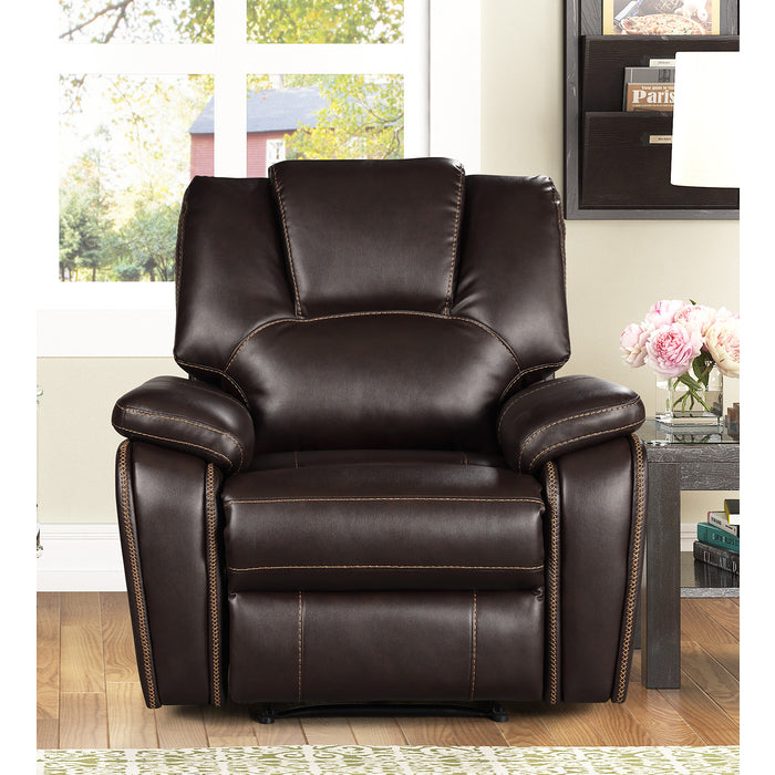 3-Piece Dark Brown Breathable Air Leather Plainjane Power Recliners with USB - Sofa Set