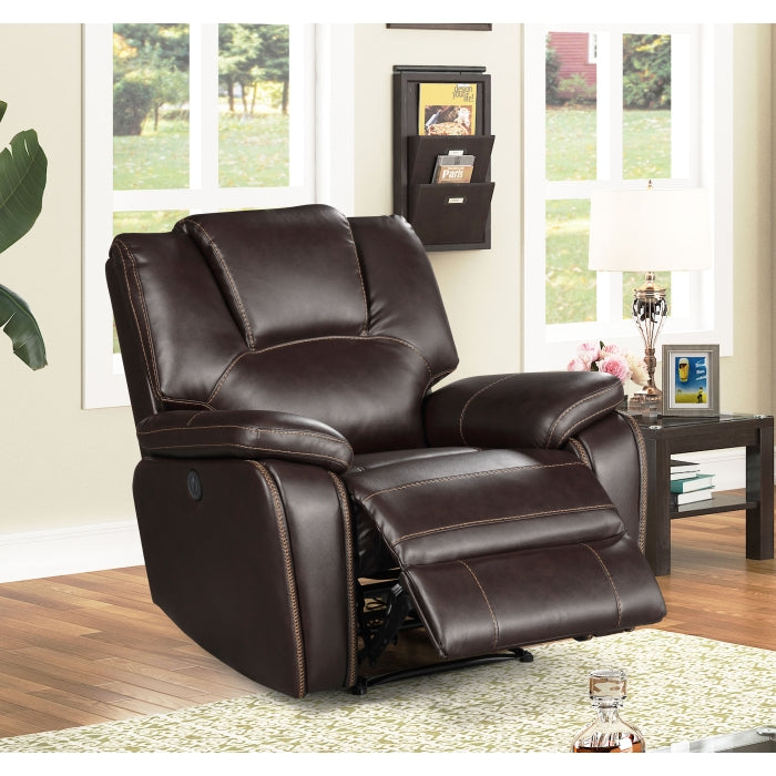 3-Piece Dark Brown Breathable Air Leather Plainjane Power Recliners with USB - Sofa Set