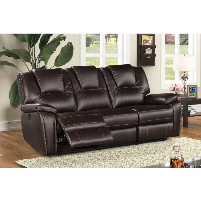 3-Piece Dark Brown Breathable Air Leather Plainjane Power Recliners with USB - Sofa Set