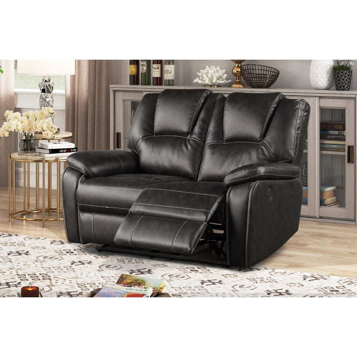 3-Piece Gray Breathable Air Leather Plainjane Power Recliners with USB - Sofa Set