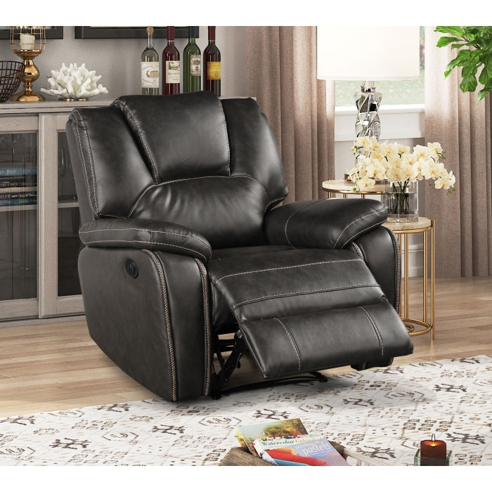 3-Piece Gray Breathable Air Leather Plainjane Power Recliners with USB - Sofa Set