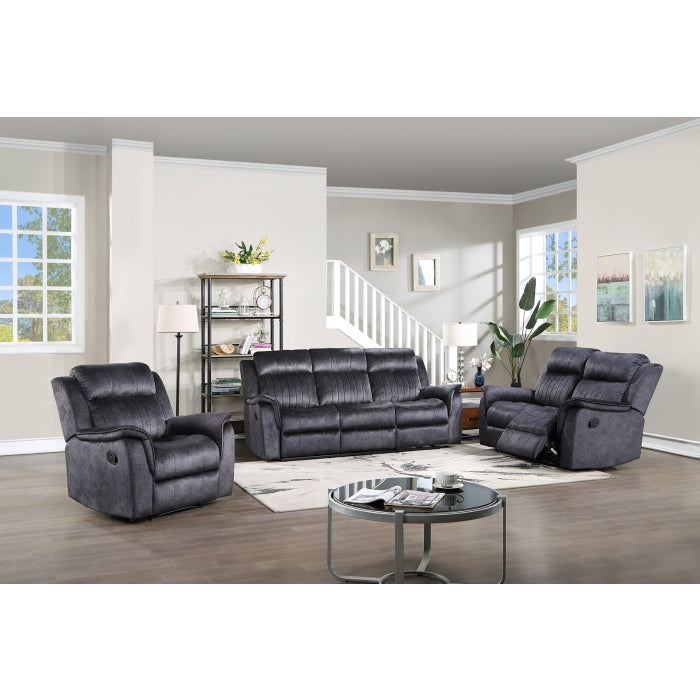 3-Piece Blue Gray Fabric Manual Recliners with Drop-Down Tray - Sofa Set