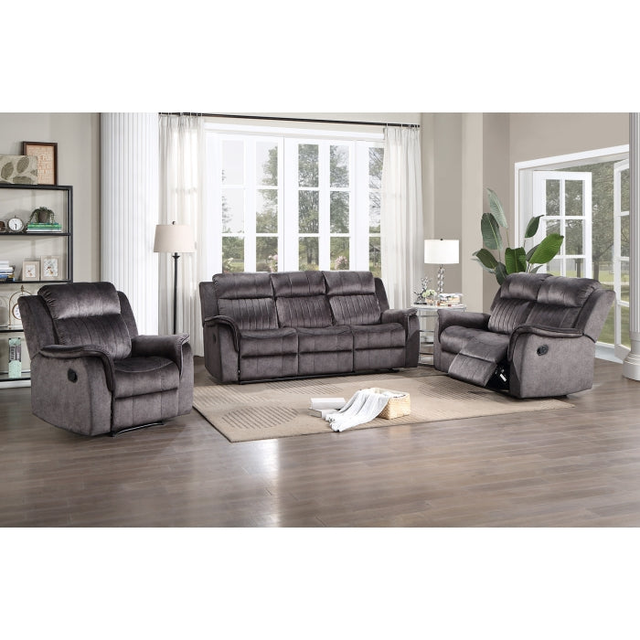 3-Piece Dark Gray Fabric Manual Recliners with Drop-Down Tray - Sofa Set