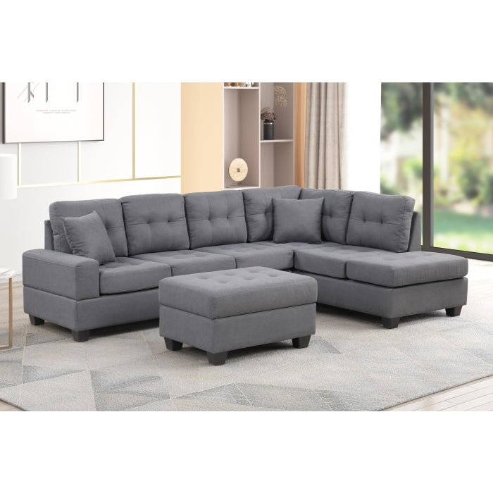 DARK GRAY Fabric Reversible Sectional Sofa & Ottoman w/ Throw Pillows
                    -8166