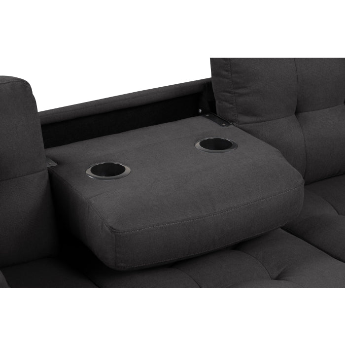 BLACK Fabric Reversible Sectional Sofa & Ottoman w/ Throw Pillows
                    -8167