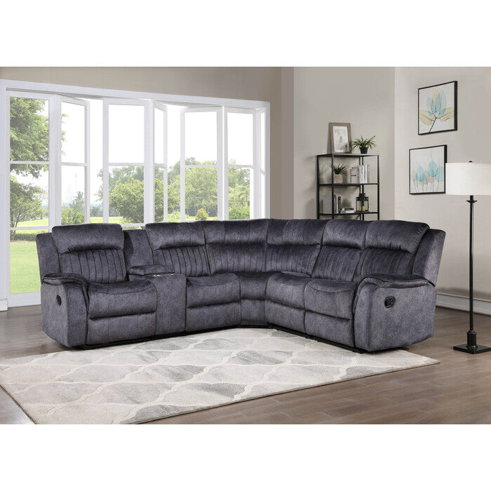 BLUE GRAY Faux Suede Modular Fabric Sectional Sofa w/ Manual Recliner-8170