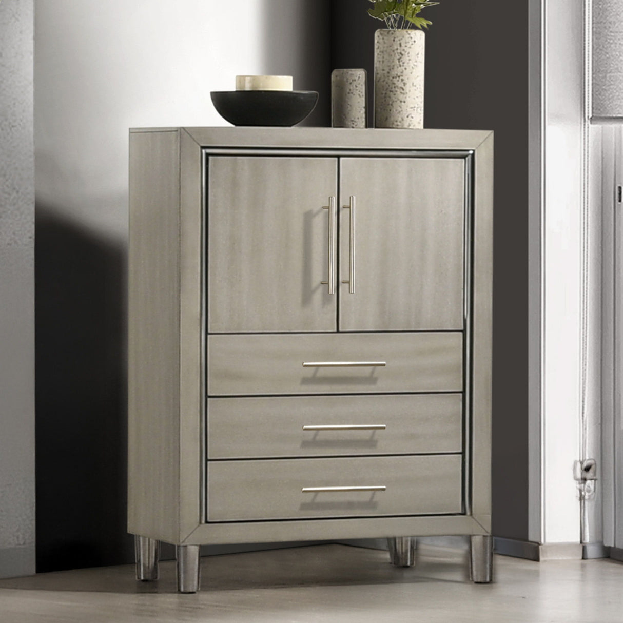 Lennox - Door Chest With Shoe Storage & LED Light - Gray