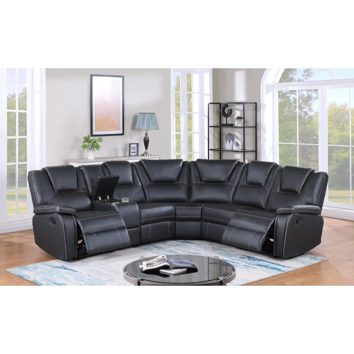 BLACK Breathable Air Leather Modular Manual Plainjane Recliner Sectional Sofa-8187