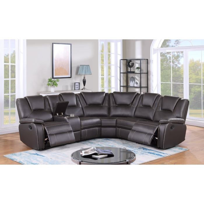 BROWN Breathable Air Leather Modular Manual Plainjane Recliner Sectional Sofa-8188