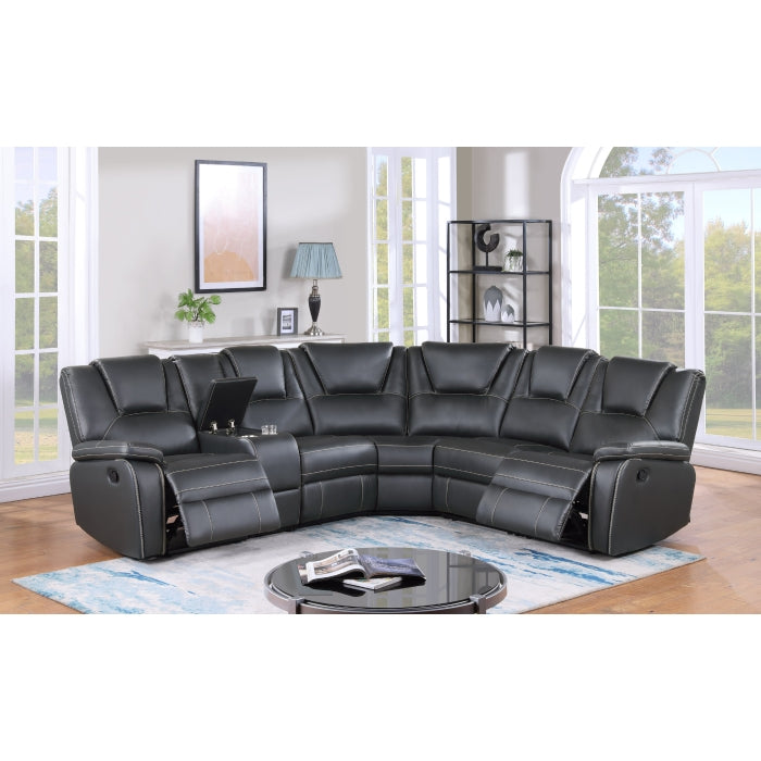 GRAY Breathable Air Leather Modular Manual Plainjane Recliner Sectional Sofa-8189