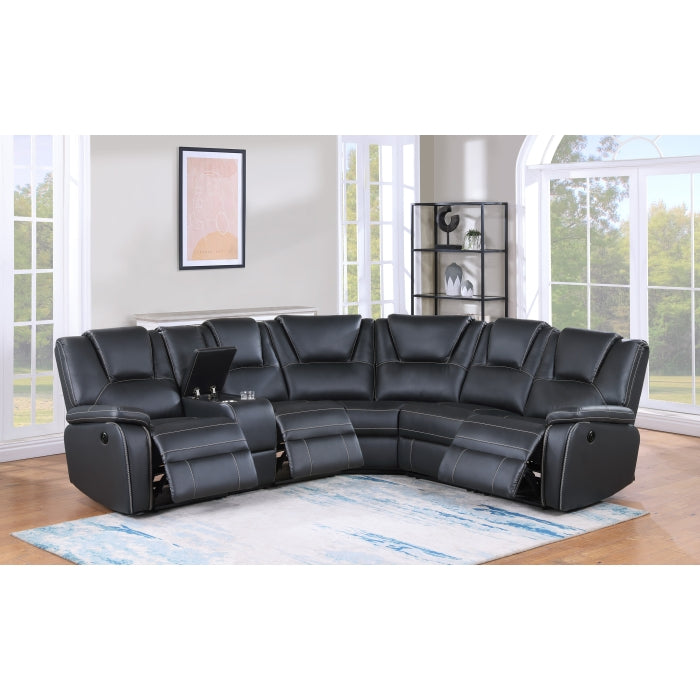 BLACK Breathable Air Leather Modular Power Plainjane Recliner Sectional Sofa w/ USB-8190