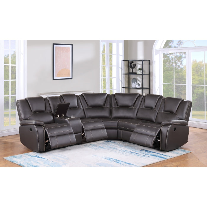 BROWN Breathable Air Leather Modular Power Plainjane Recliner Sectional Sofa w/ USB-8191